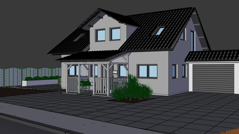 Dieses Bild stellt die Visualisierung eines Einfamilienhauses dar im 'Wire'-Modus.